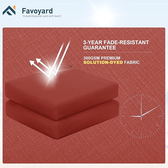 Favoyard Outdoor Chair Cushion 24 x 24 x 4 Inch Rainproof & 3-Year Fade Resistant Patio Furniture Cushions with Removable Cover and Adjustable Ties for Garden Sofa Couch Pads Set of 2, Red