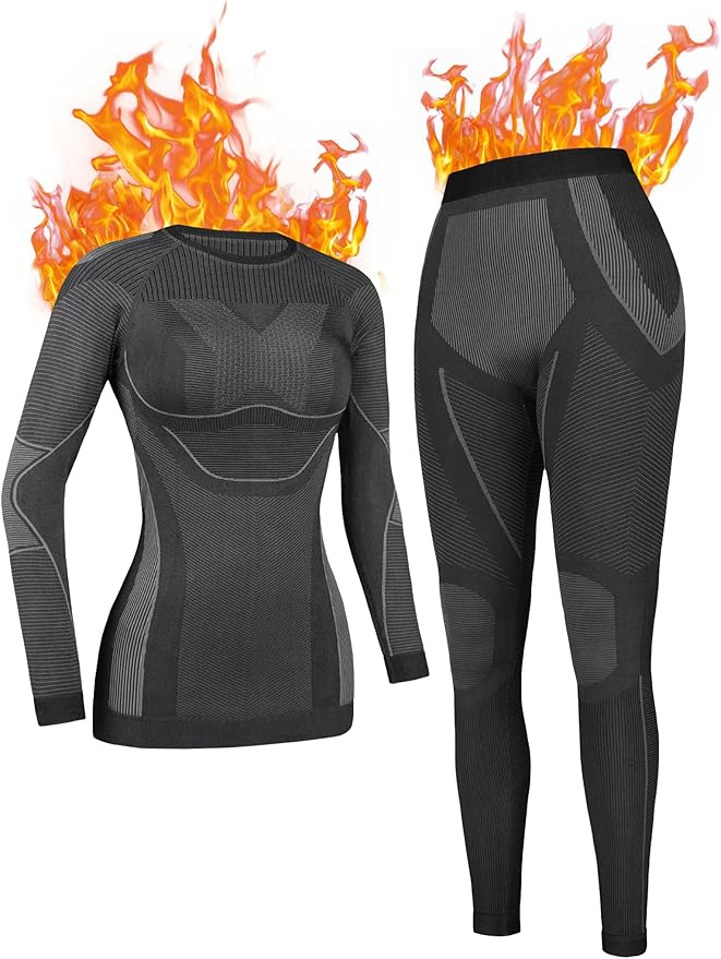 ATTRACO Seamless Thermal Underwear for Women Long Johns Thermal Suit Stretchy Ski Base Layer Set