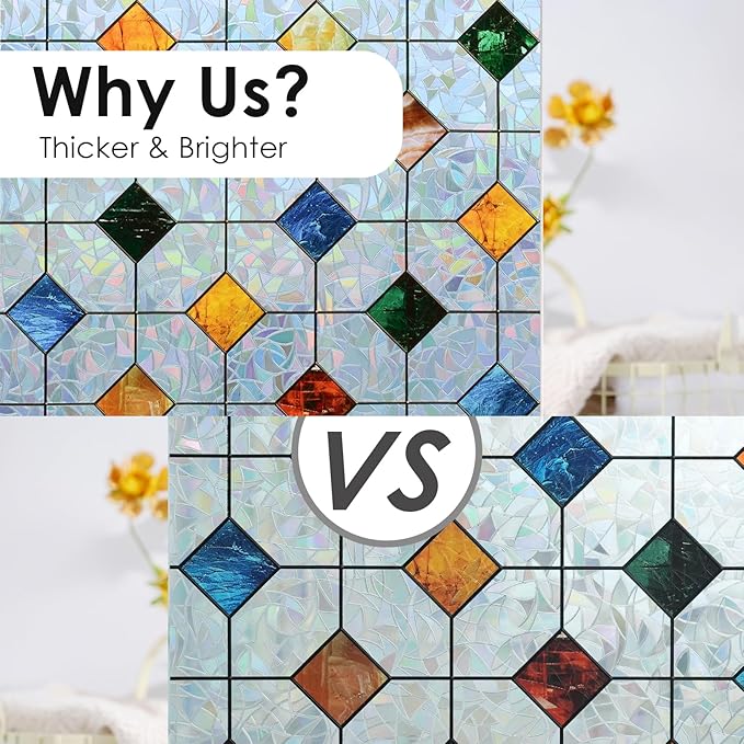 DKTIE Colorful Gem Lattice Pattern Decorative Window Privacy Film Rainbow Stained Glass Window Film Classroom Decor Renter Friendly Decor (S533, 23.6in X 78.7in)