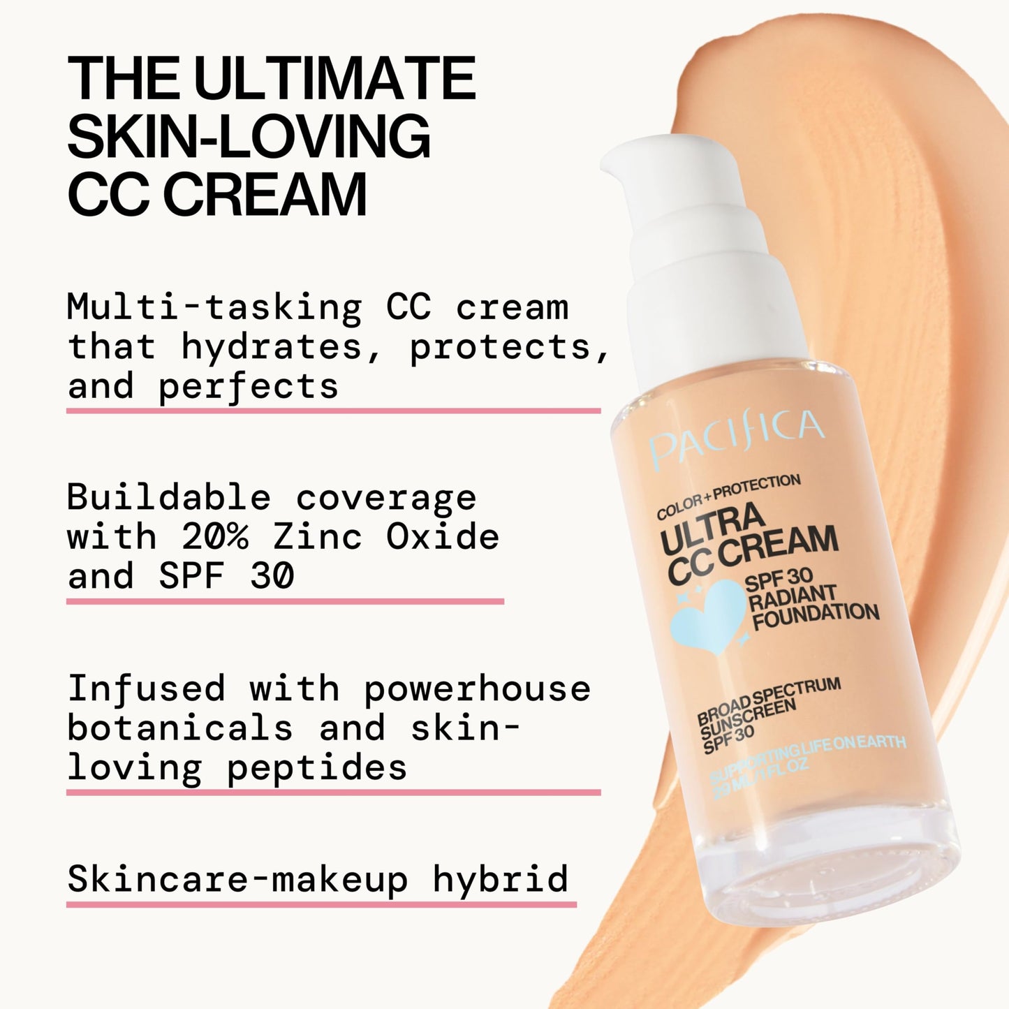 Pacifica Ultra CC Cream Radiant Foundation SPF 17 (Natural Medium) - Medium-Coverage Tinted Moisturizer + Mineral Sunscreen, Dew