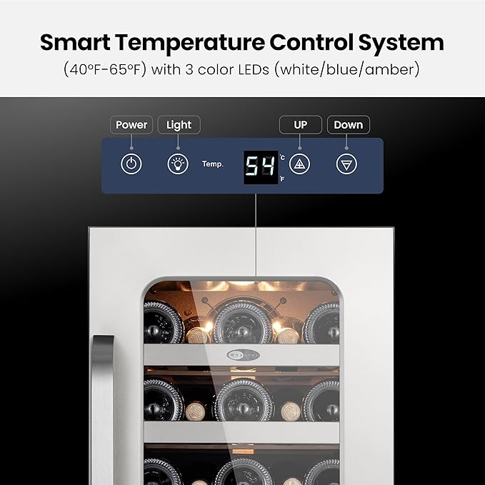 Whynter 33 Bottle Wine Fridge, 15 Inch Wine Cooler Refrigerator Glass Door, 40-65°F Digital Temperature Control, 3 LED Wine Cellar, Built-in or Freestanding for Home Bar Kitchen Office(3.0 cu.ft)