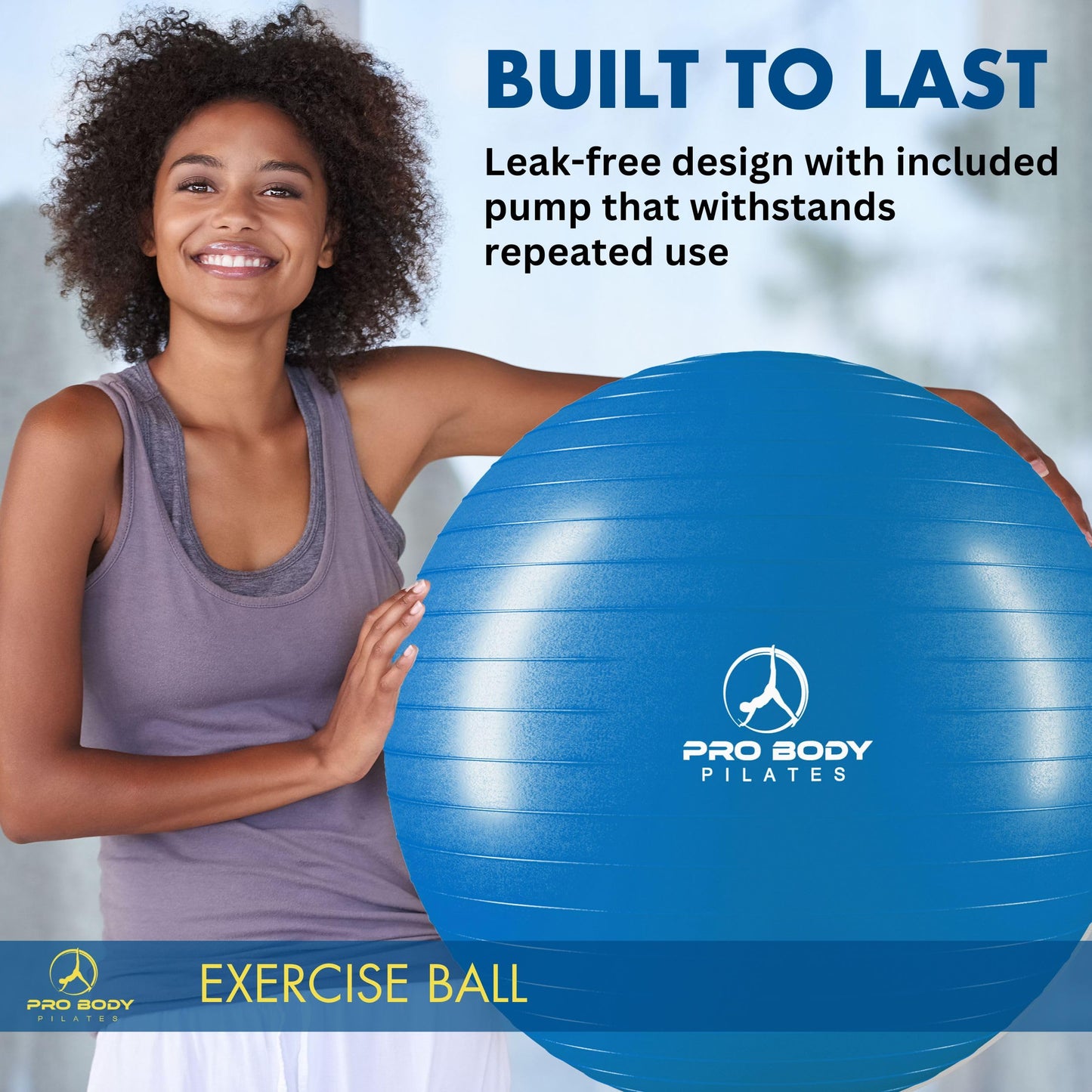 ProBody Pilates Exercise Ball - Multiple Sizes Gym Grade Balance Ball for Fitness, Workout, Pregnancy & Physical Therapy, Stability Yoga Ball Chair (Blue, 45 cm)