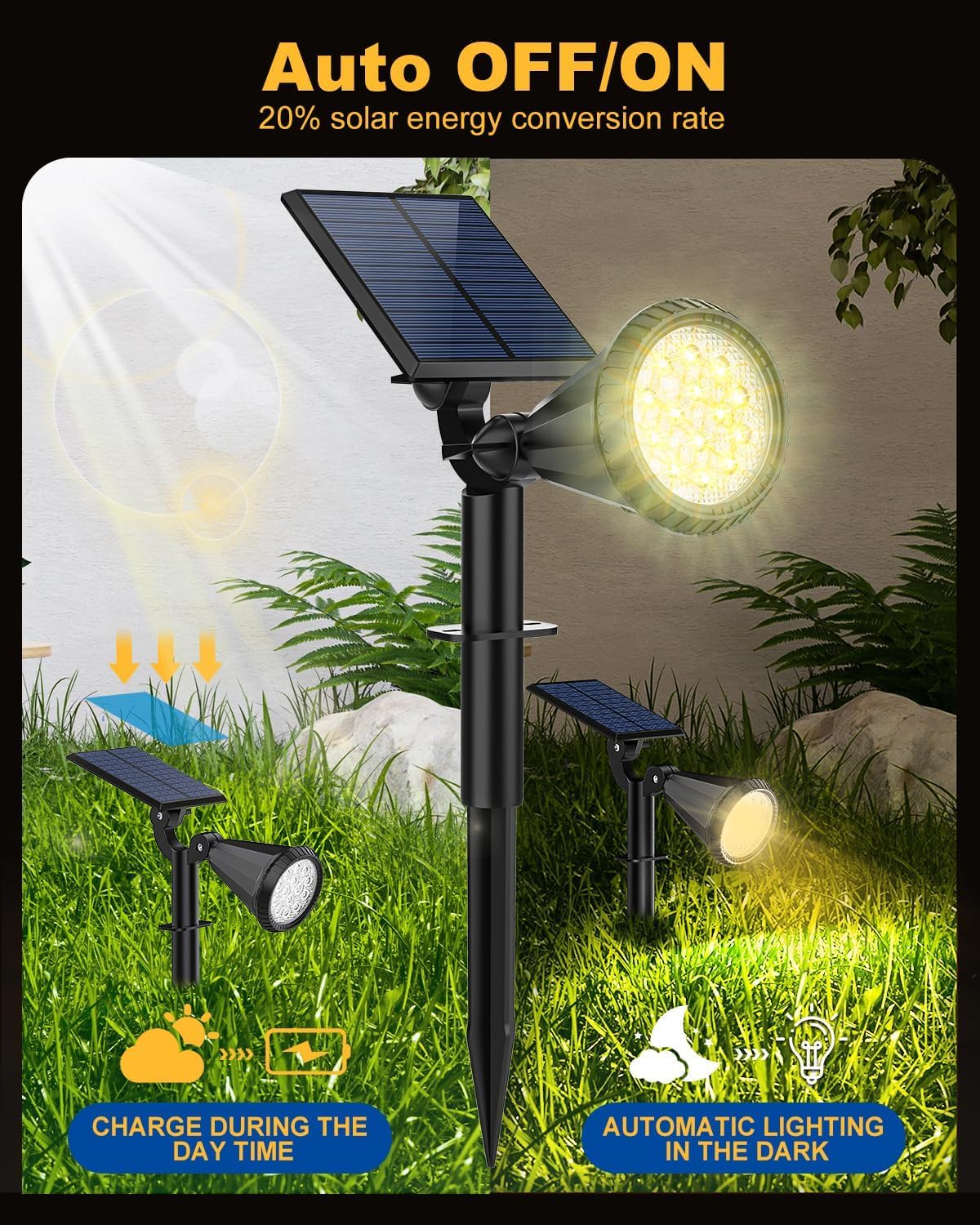 Fratink Solar Spot Lights Outdoor  10 Pack Outdoor Solar Lights For Yard  4 Lighting Mode Solar Landscape Spotlights With Auto On/Off  2-In-1 Waterproof Wall Lights For Garden  Walkway (Warm White)