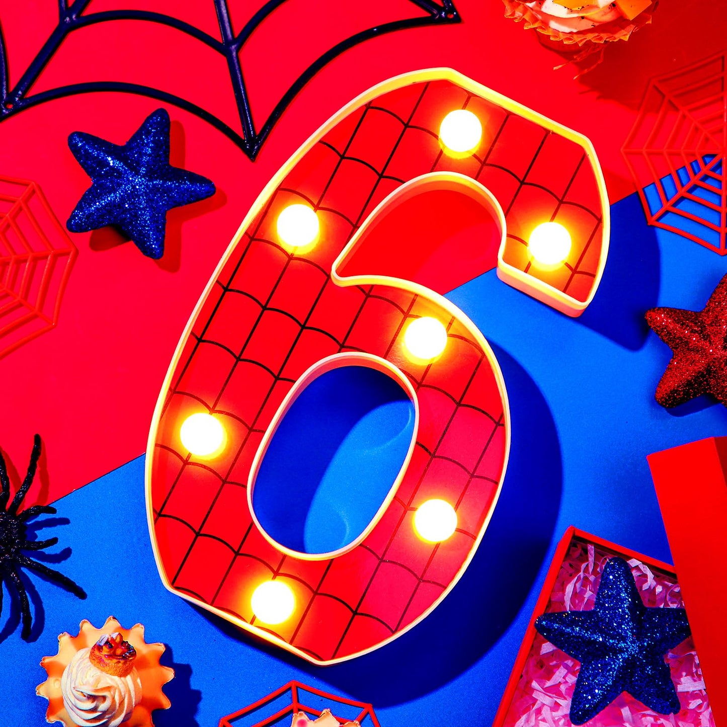 Vihose Spider Led Number Lights Spider Birthday Party Decoration Light Up Numbers Kids Boy Man Birthday Supplies For Marquee Night Christmas Gift Baby Shower(Number 6)