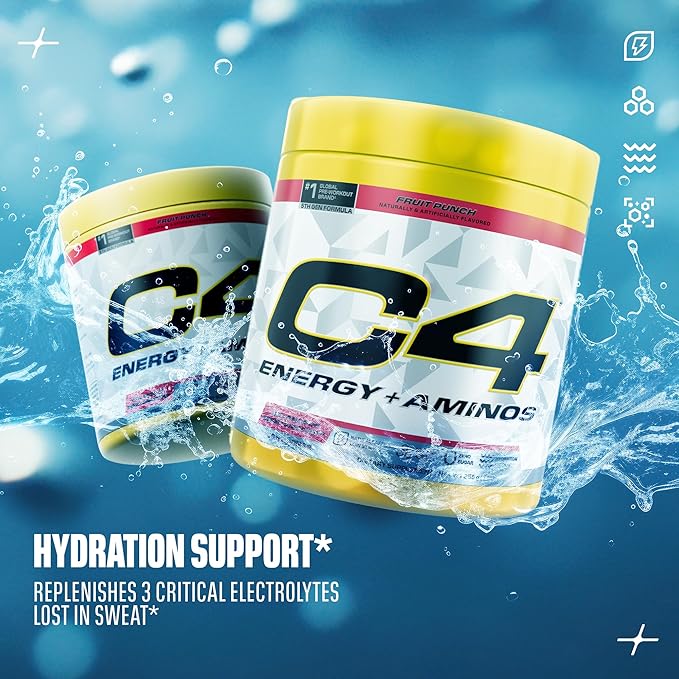 Cellucor C4 Energy + Aminos Powder | 5g BCAAs & EAAs for Muscle Recovery, 3 Electrolytes for Hydration, 100mg Natural Caffeine | Pre Workout | Zero Sugar, 30 Servings, Fruit Punch