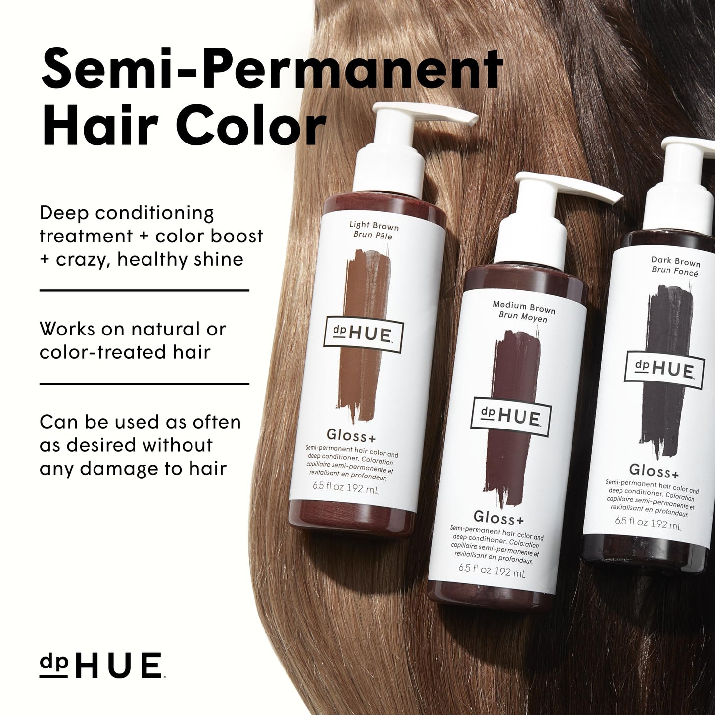 dpHUE Gloss+, Dark Brown - 6.5 oz (8-12 Applications) - Semi-Permanent Hair Color & Conditioner - Lasts Up to Eight Washes - Par