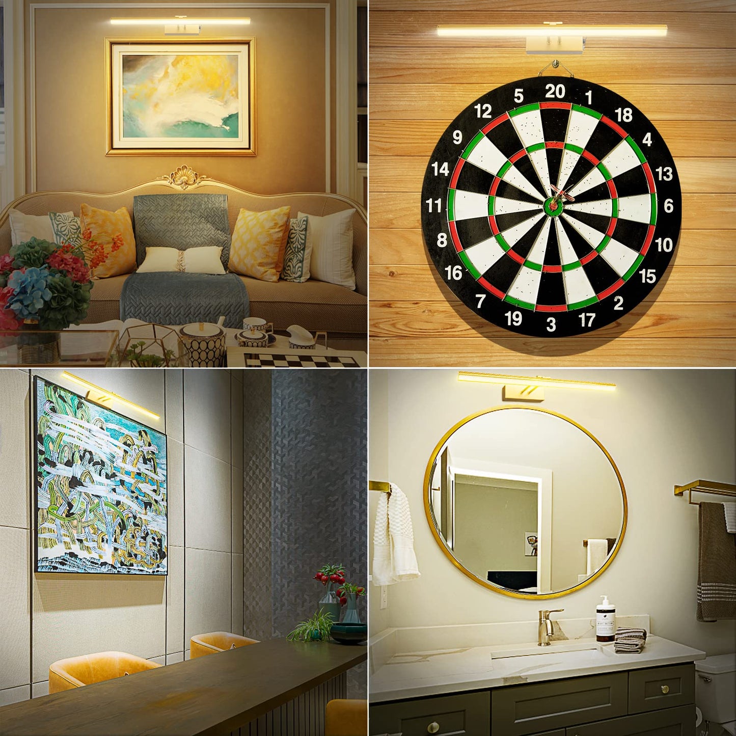 FUNCHDAY Picture Light, 5000mAh Battery Operated, Wireless Remote, Dimmable, 16in Gold, Aluminum, Model FC70155