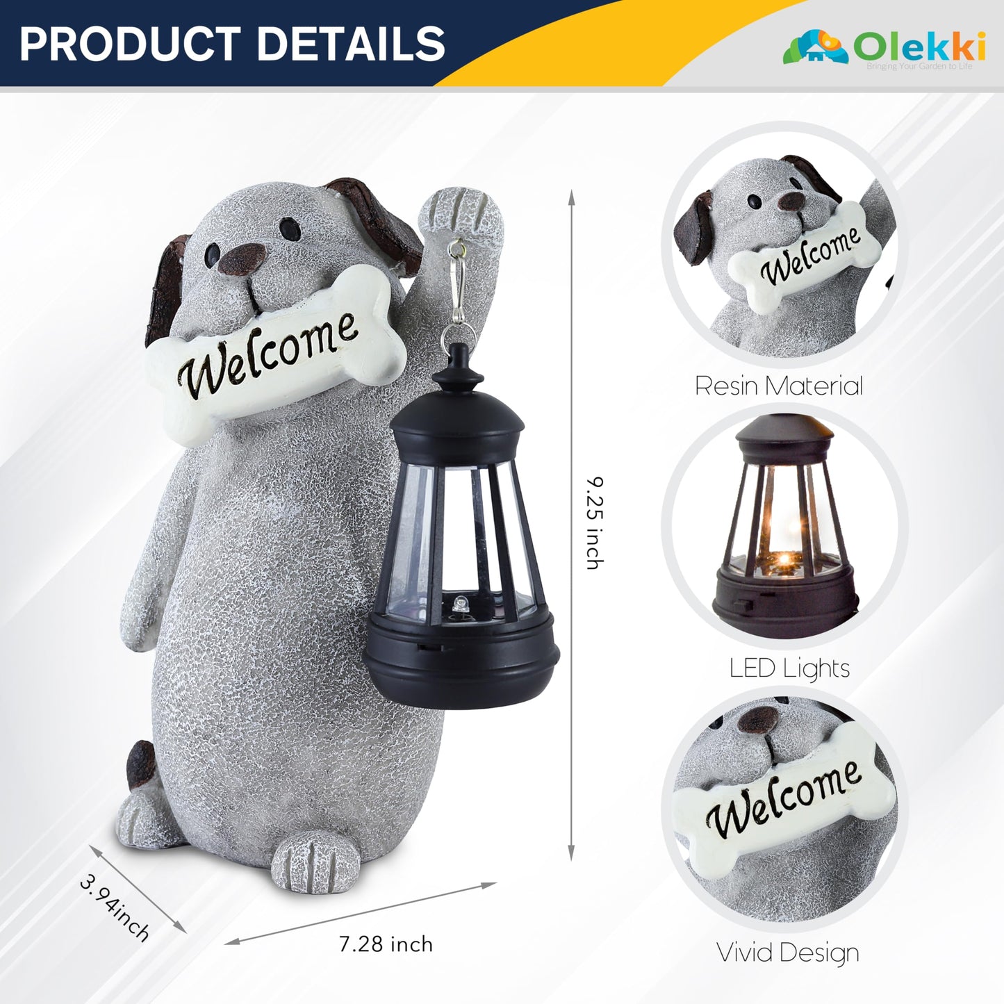 Olekki Solar Dog Garden Statue with Lantern Light ·9.2in Outdoor Decor for Yard and Patio