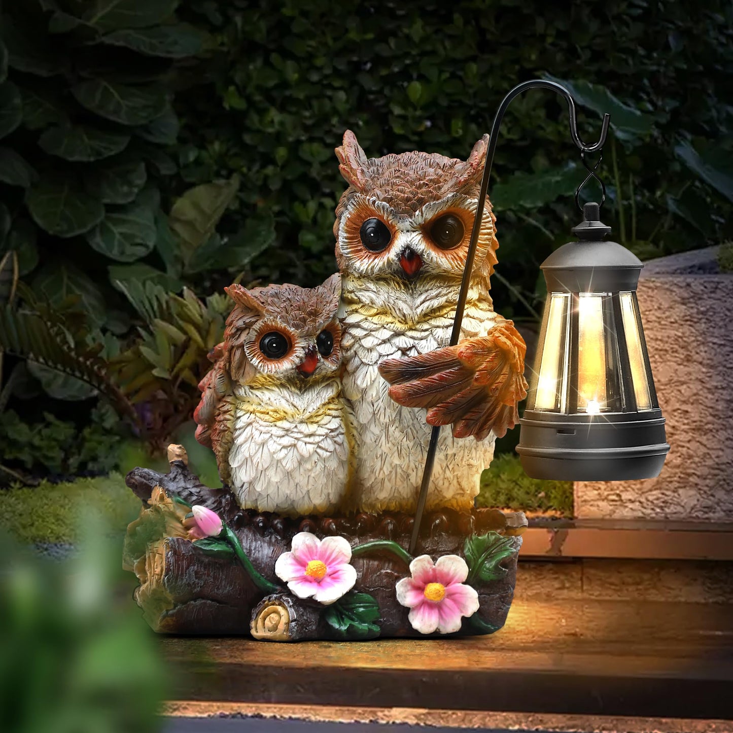 Json Garden Owls Statue With Solar Led Lantern  Loving Owls Family Embrace  Gifts For Mom Yard Art  Whimsical Figurine Large Sculpture Lighted Outdoor MotherS Day Spring Decorations For Lawn  Porch