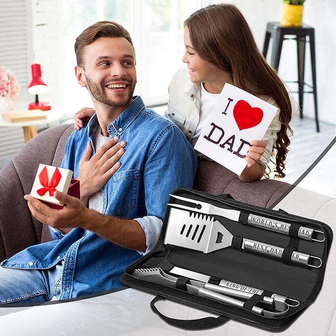 Dad Gifts from Daughter, Dad Grilling Accessories Christmas, Heavy Duty Stainless Steel Grill Set BBQ Grill Tools for Outdoor Grill with Aluminum Case, Grill Utensils Set Ideal Grilling Gifts