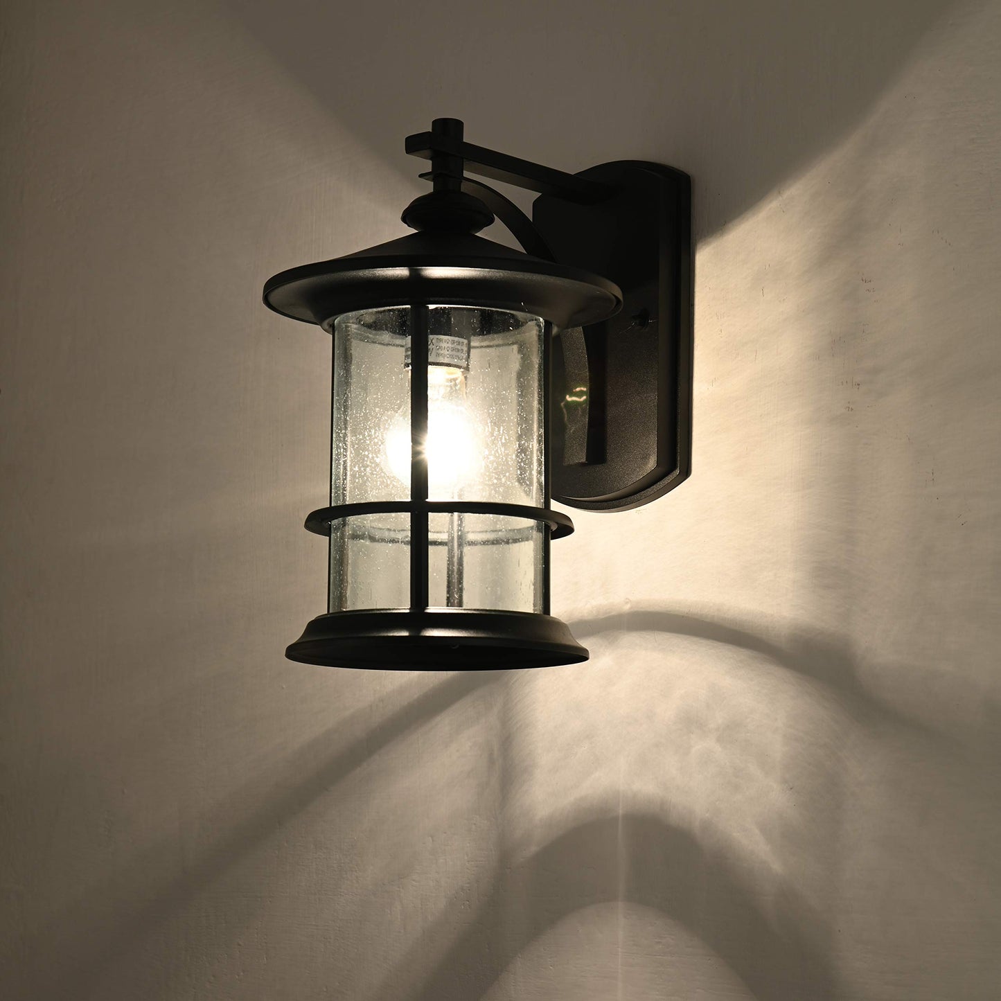Micsiu Outdoor Wall Light Fixture - 10 Waterproof Black Aluminum With Clear Seedy Glass For Porch, Patio, Backyard - Model A