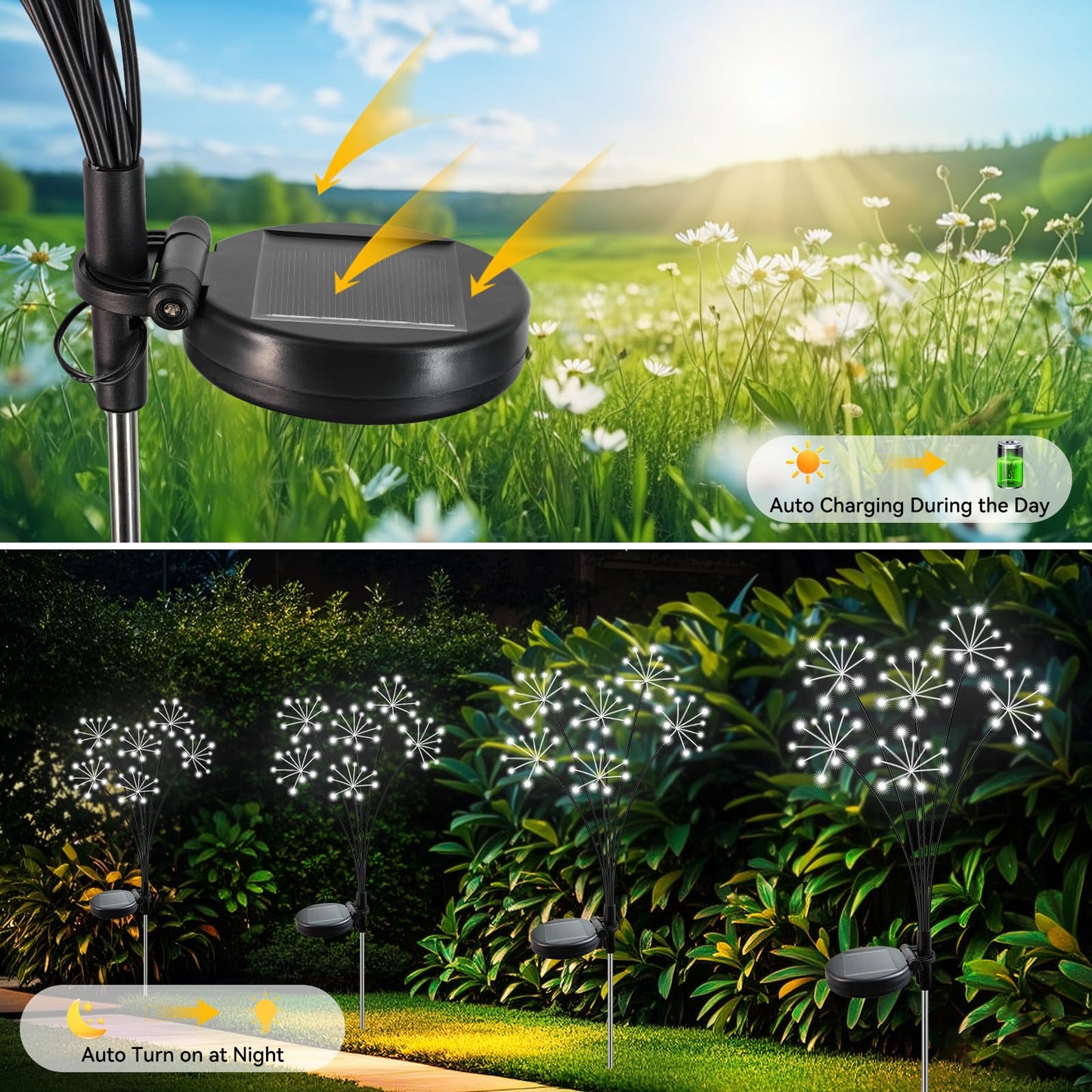 Solar Garden Lights 2 Pack Waterproof Swaying Starburst Light Solar Outdoor Lights For Yard Patio Walkway Pathway Party Wedding Decoration  Unique Gifts For Women  White