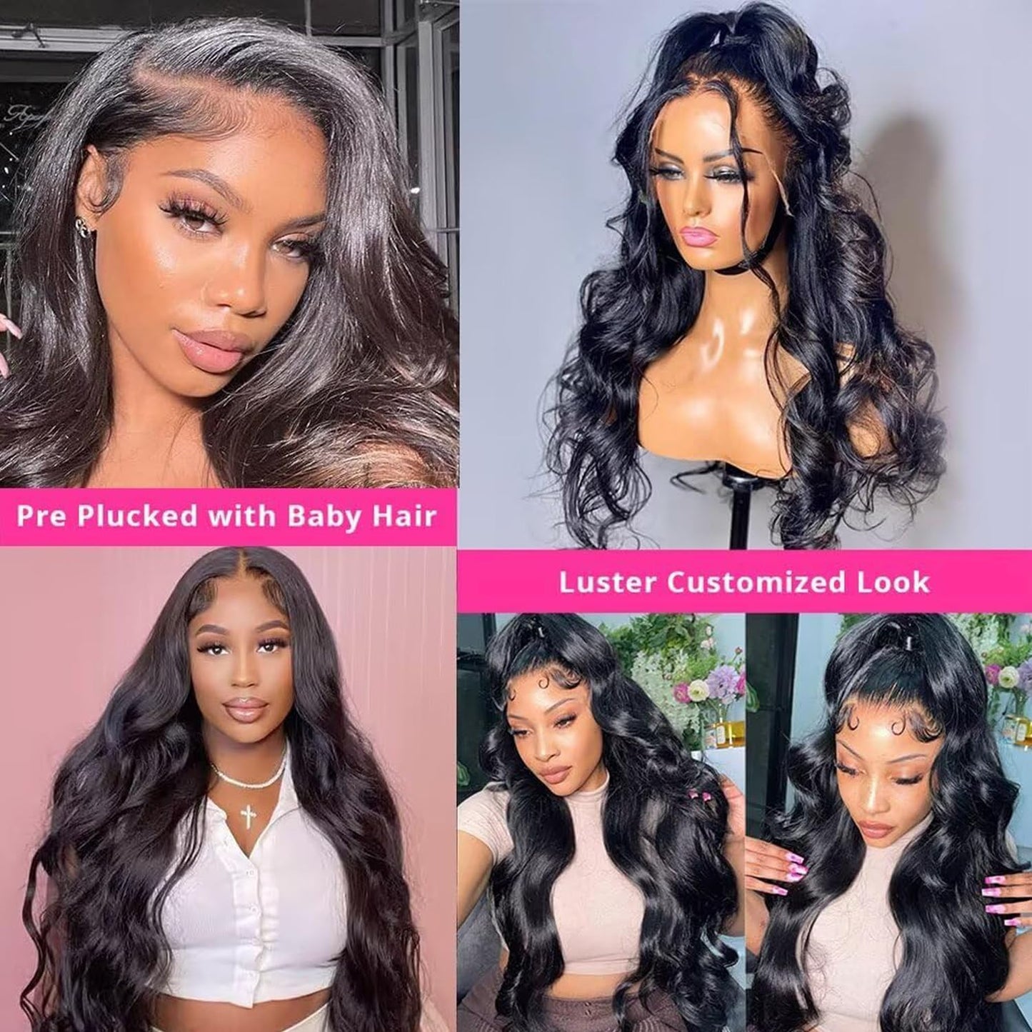 HANGFIRST 30 Inch 13x6 Body Wave Lace Front Wigs Human Hair Pre Plucked 180% Density HD Transparent Lace Frontal wig Human Hair