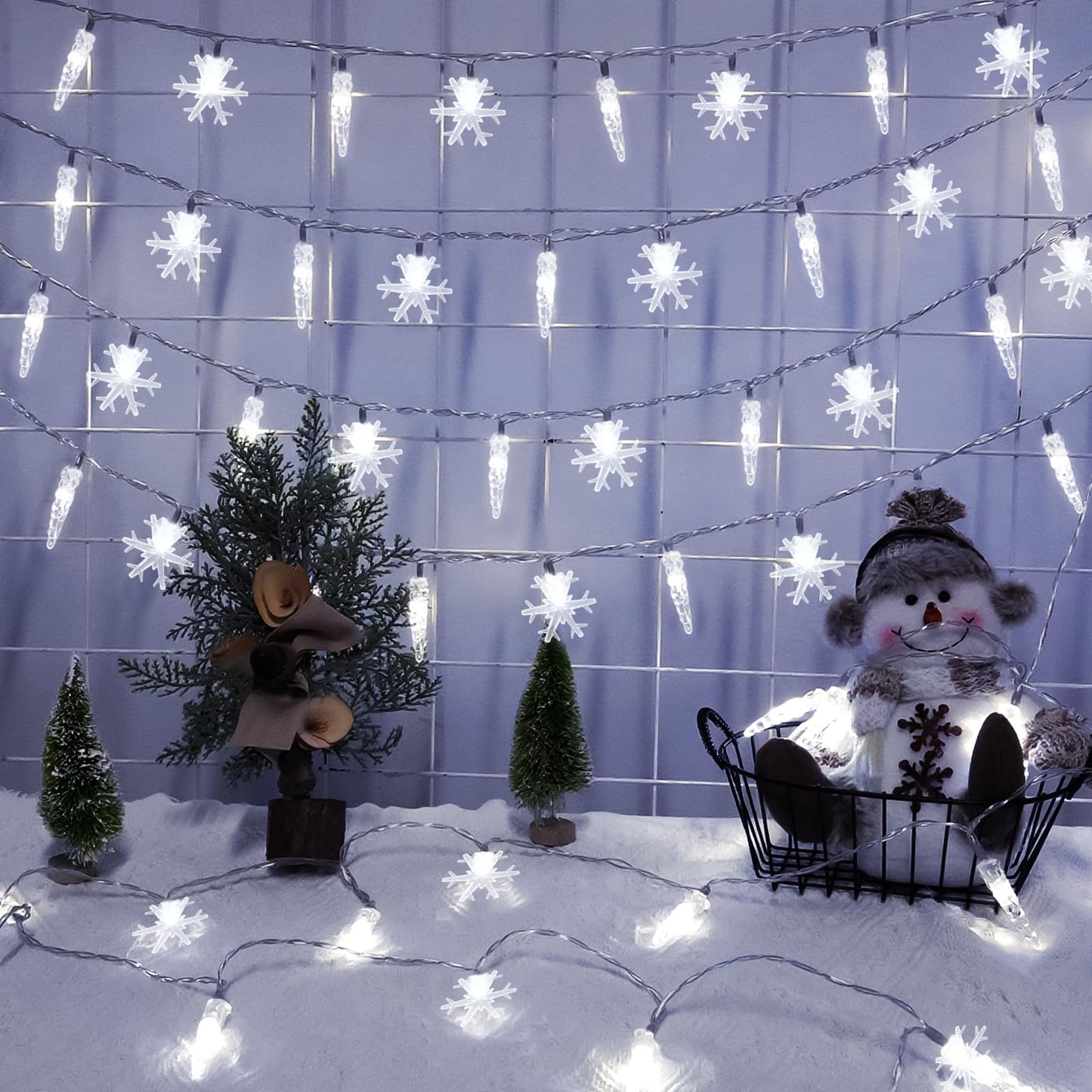 Gradesin 20Ft Icicle String Lights, 40 Led, Battery Operated, Cool White Acrylic For Indoor Christmas Decorations