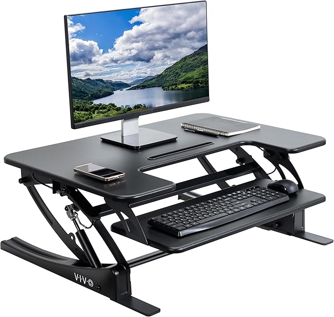 VIVO 32 inch Height Adjustable Stand Up Desk Converter, V Series, Quick Sit to Stand Tabletop Dual Monitor Riser Workstati...