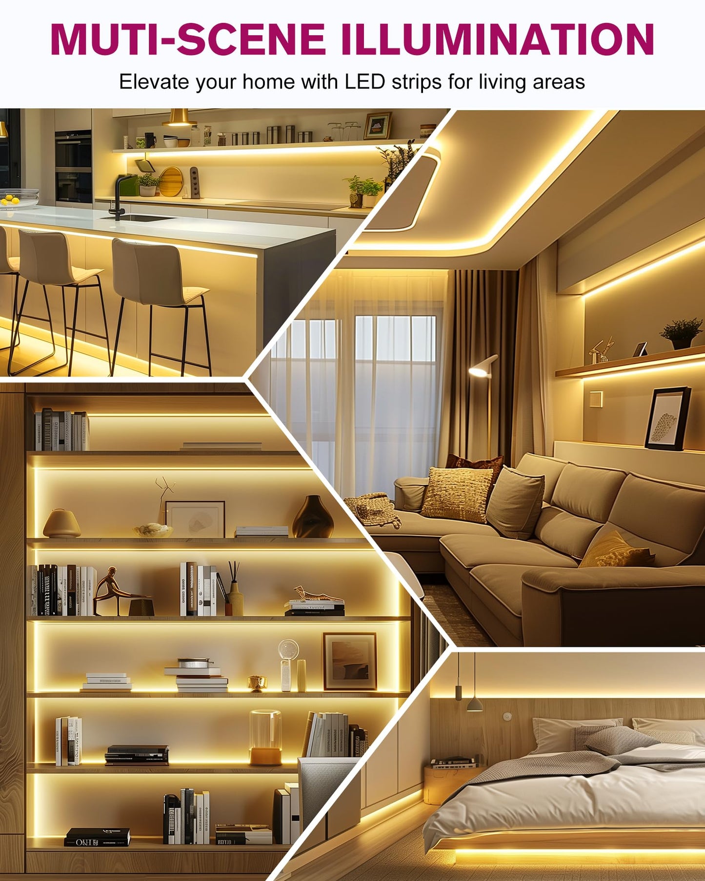Emitever Led Strip Lights Kit Warm White With Remote & 24V Power Supply 16.4Ft Dimmable Tape Light 3000K  High Density 600Leds  240+Lm/Ft  Cri95+  Suitable For Bedroom Kitchen Under Cabinet Lighting
