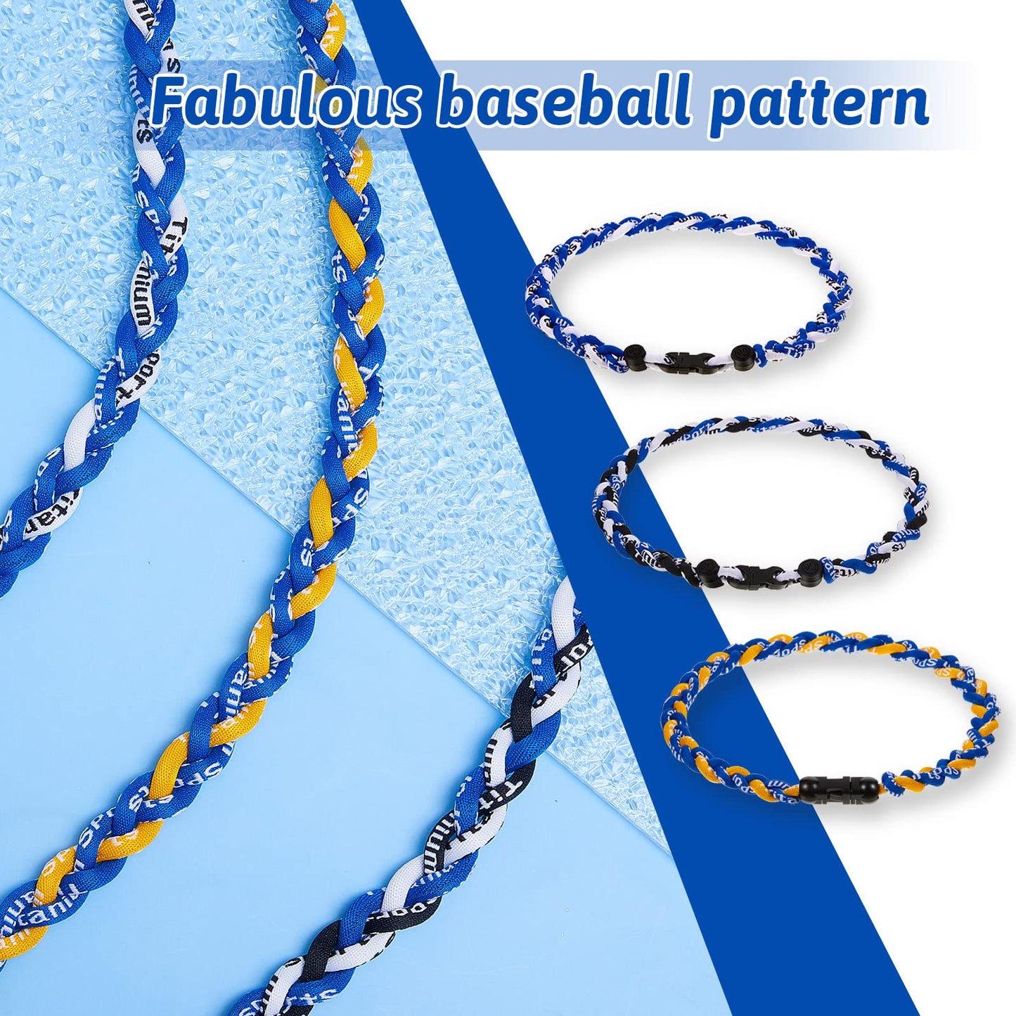 Junkin 12 Pcs Baseball Necklaces Three Braided Rope Titanium Necklace for Team Gifts Boys Men Player Softball Fans Sports (Vivid