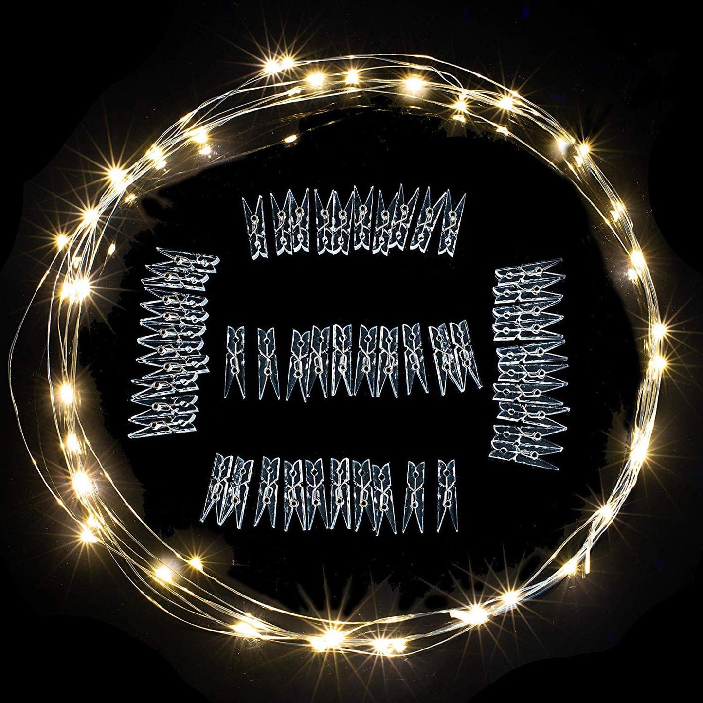 LECLSTAR Photo Clip String Lights - 50 LED Warm White Fairy Lights with 50 Clear Clips, 17Ft Length