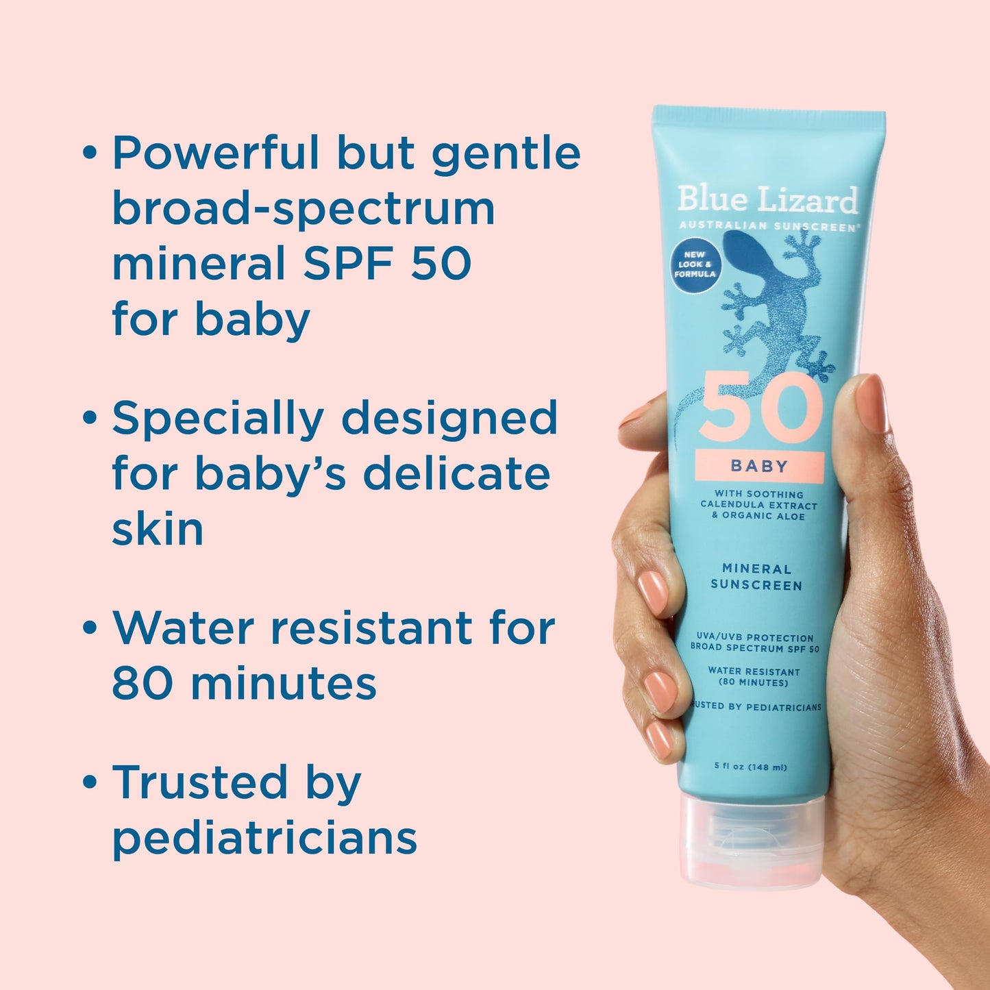 Blue Lizard BABY Mineral Sunscreen with Zinc Oxide, SPF 50+, Water Resistant, UVA/UVB Protection with Smart Cap Technology - Fra