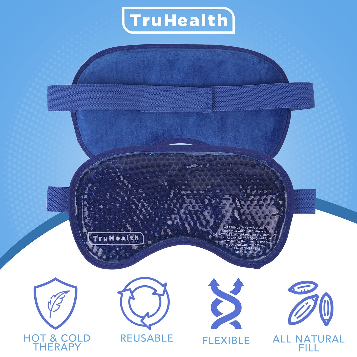 TruHealth Gel Bead Hot and Cold Eye Masks - FSA HSA Approved Reusable Gel Bead Ice Pack Provides Ice and Heat Pain Relief for Head, Puffy Eyes, Beauty, Relaxing, and Sleep (Navy Blue)