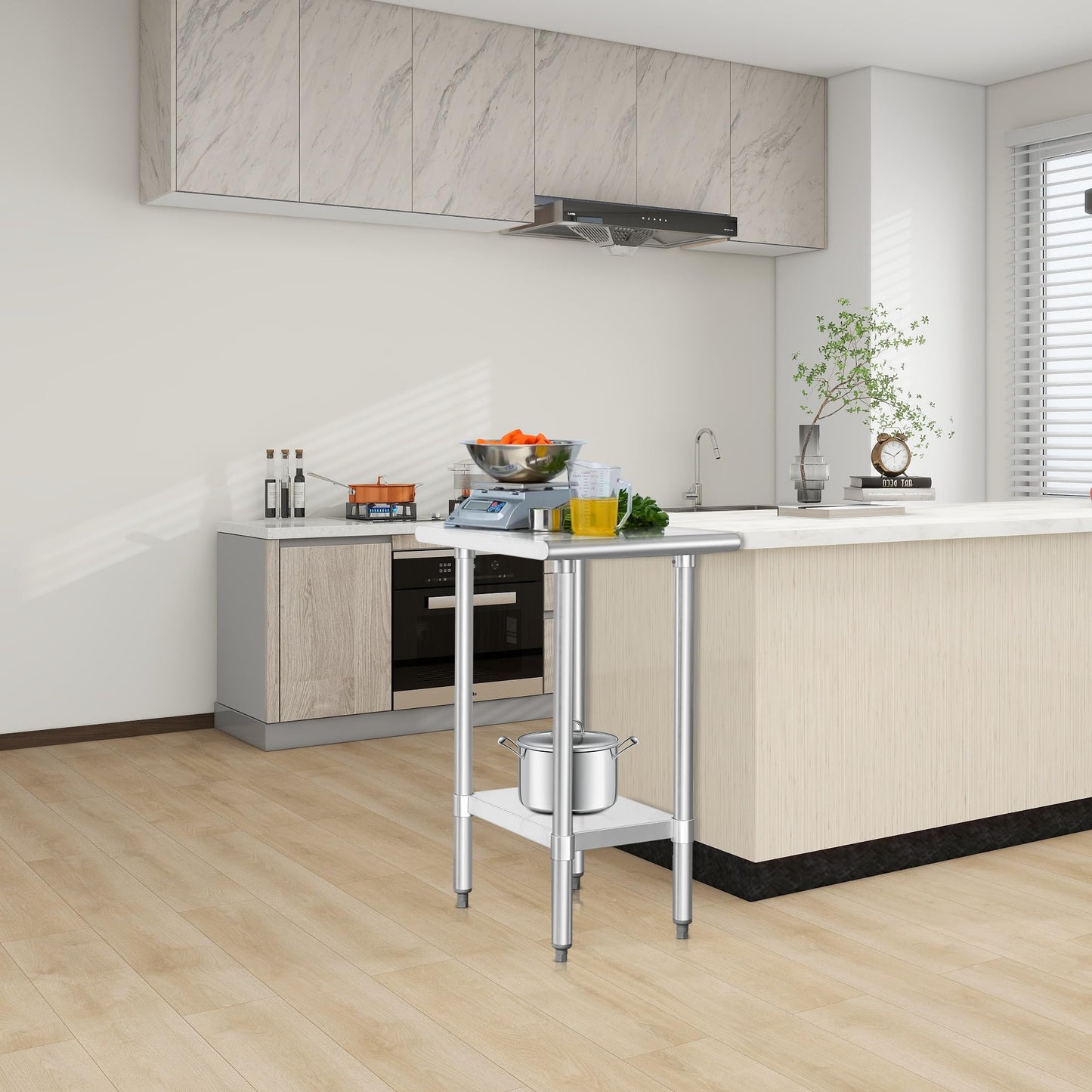 HARDURA Stainless Steel Table 24X18 Inches with Undershelf and Galvanized Legs NSF Heavy Duty Commercial Prep Work Table for Restaurant Kitchen Home and Hotel