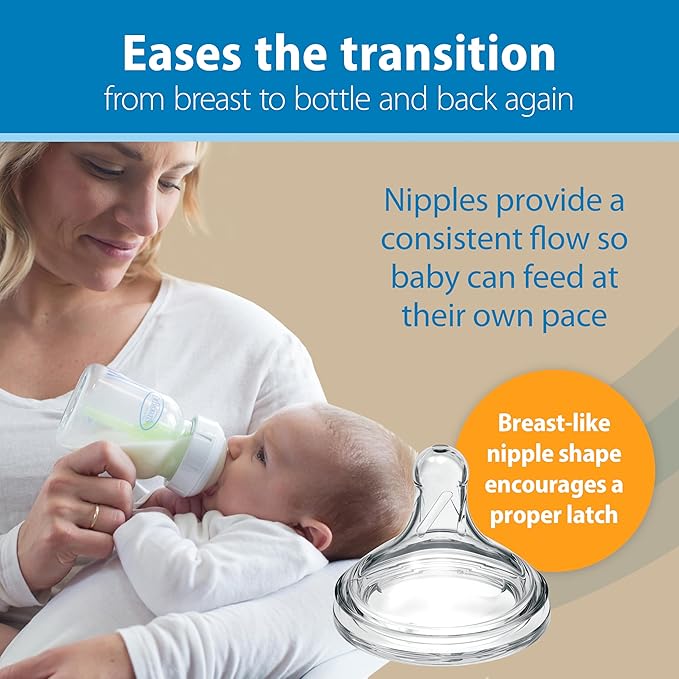 Dr. Brown's Natural Flow Anti-Colic Options+ Wide-Neck Glass Baby Bottle 9 oz/270 mL,with Level 1 Slow Flow Nipple,1 Pack,0m+