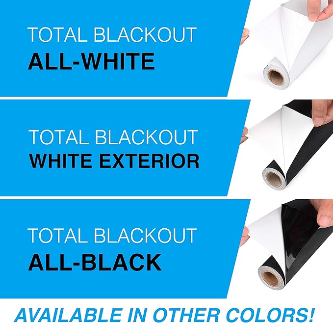 Total Blackout Window Film: 100% Light Blocking Film with White Sides - Heat Resistant, Room Darkening, Static Cling Film for Privacy & Day Sleep - No Residue, Stops UV, Easy Removal (17.5 x 72 in.)