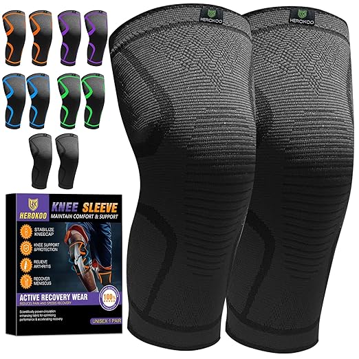 Herokoo 2 Pack Knee Braces for Running Knee Pain, Compression Knee Brace for Women & Men, Knee Sleeve, Sports Knee Braces ...
