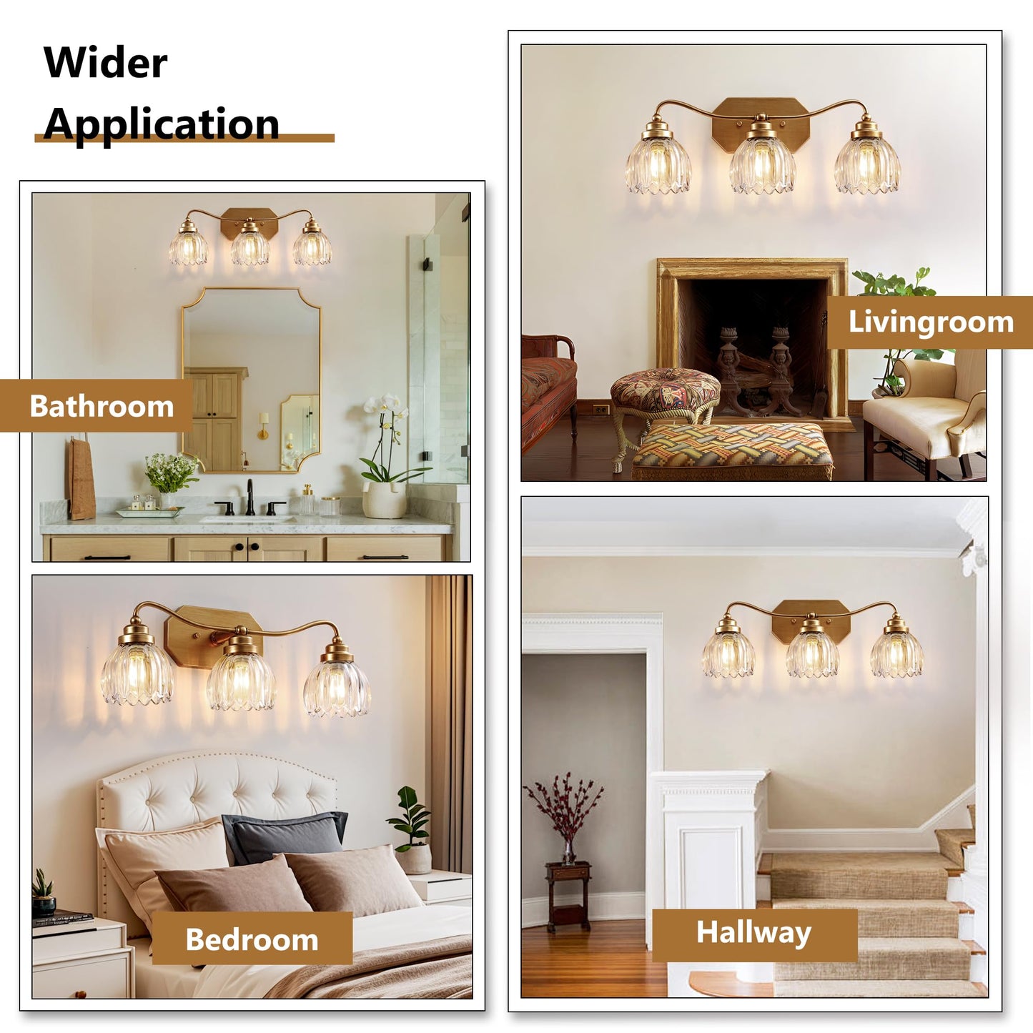 Cmnvmn Vintage Bathroom Light Fixtures  Gold Bathroom Vanity Light  Matte Antique Brass Finish With Crystal Glass Shade  Wall Sconces Lighting For Bedroom  Living Room  Hallway (Gold  3-Light)