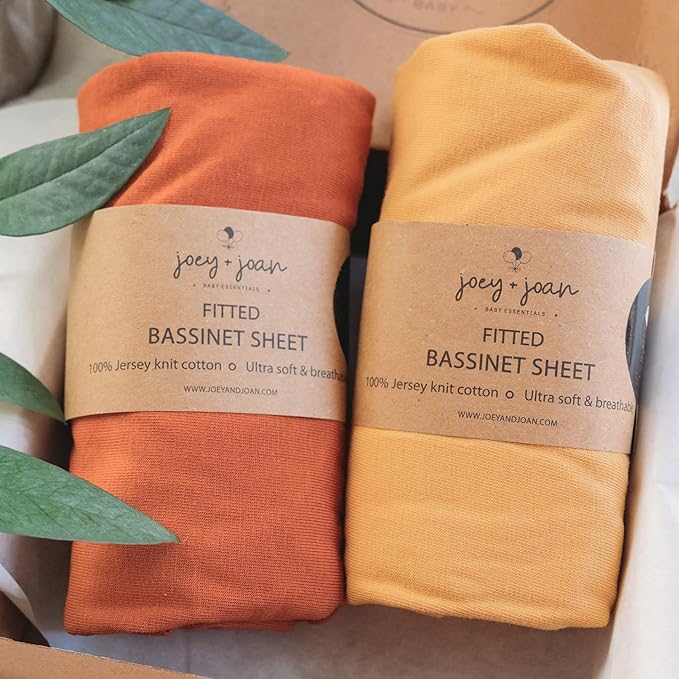 Bedside Sleeper Bassinet Sheets 35x20 Compatible with MiClassic, Milliard Bassinet and Large Bedside Sleepers – Snuggly Soft 100% Jersey Cotton – Mustard Yellow + Burnt Orange – 2 Pack