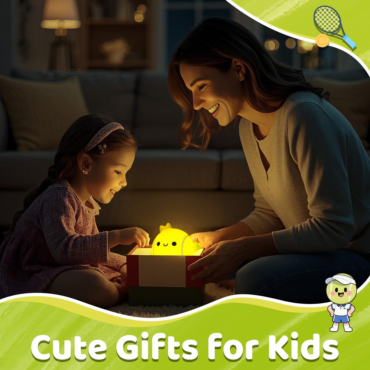 Attivilife Tennis Night Light  Tennis Ball Gifts For Kids  Rechargeable Nursery Bedroom Table Decor Dimmable Led Touch Lamp  Birthday Graduation Christmas Gift For Baby Boy Girl Teen mature-themed Athlete