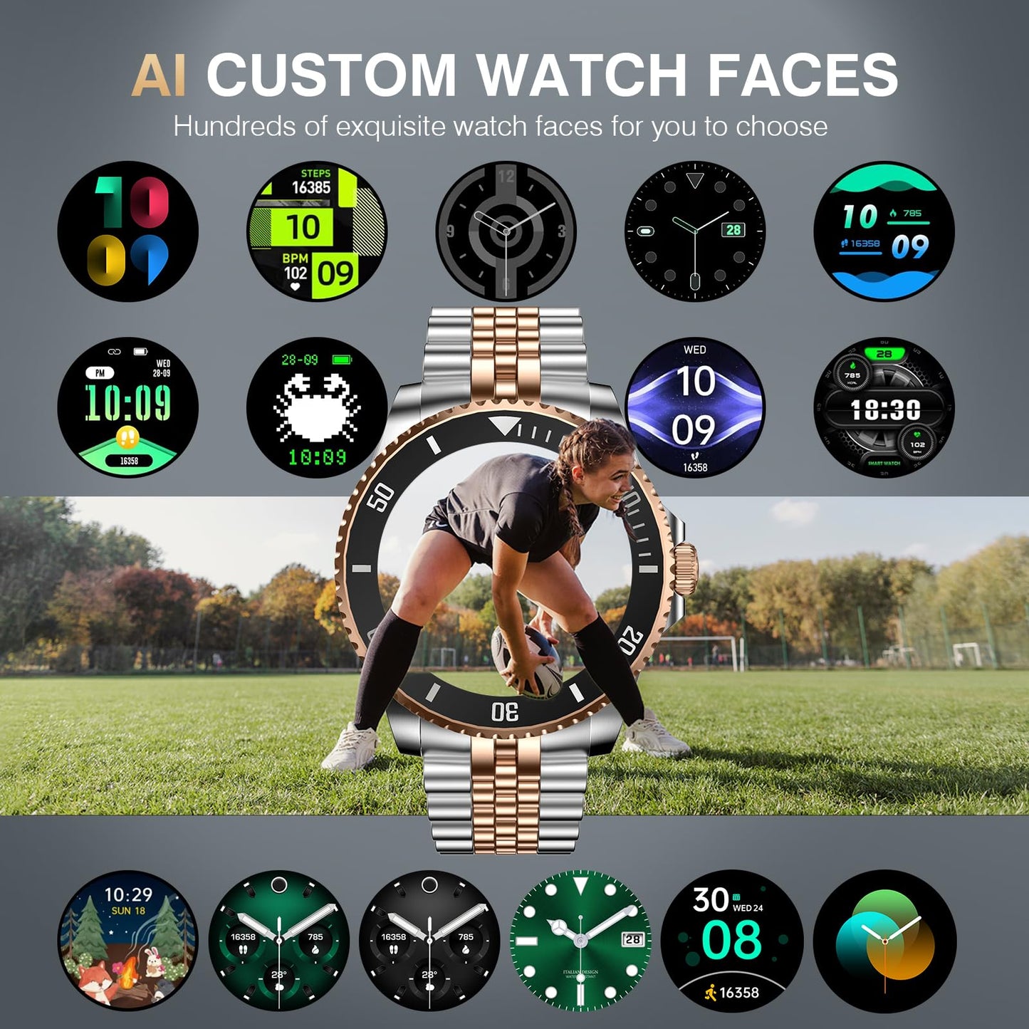2025 DA GPT Smart Watch with Bluetooth Call,1.19-inch AMOLED Display, 24/7 Heart Rate, Blood Oxygen, Blood Pressure, Sleep Monitor, 107 Sports Fitness Tracker, Compatible Android and iOS Silver Gold