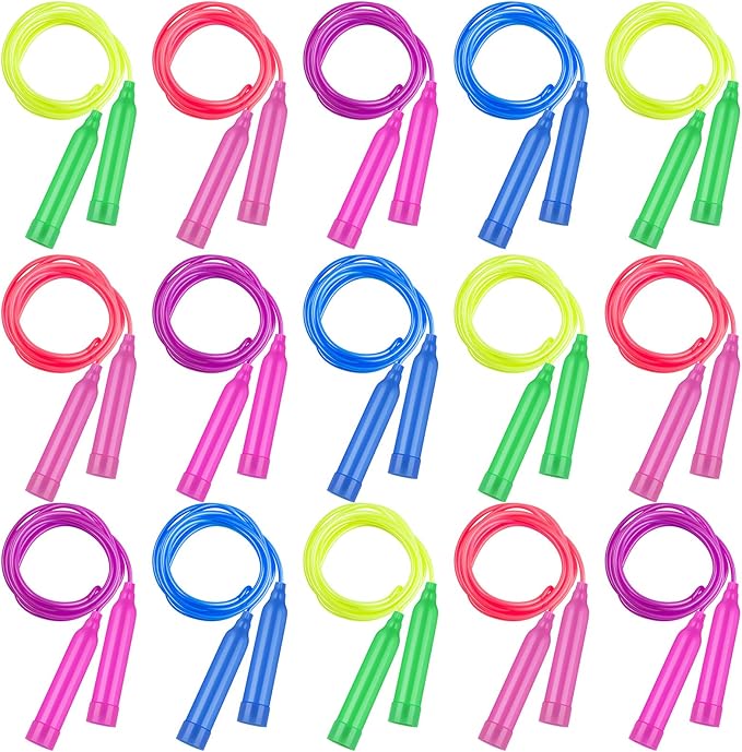 Elcoho 15 Pack Colorful Kids Jump Rope Set Adjustable Plastic Kids Jump Rope Skipping Rope Outdoor Jump Ropes Great Party ...