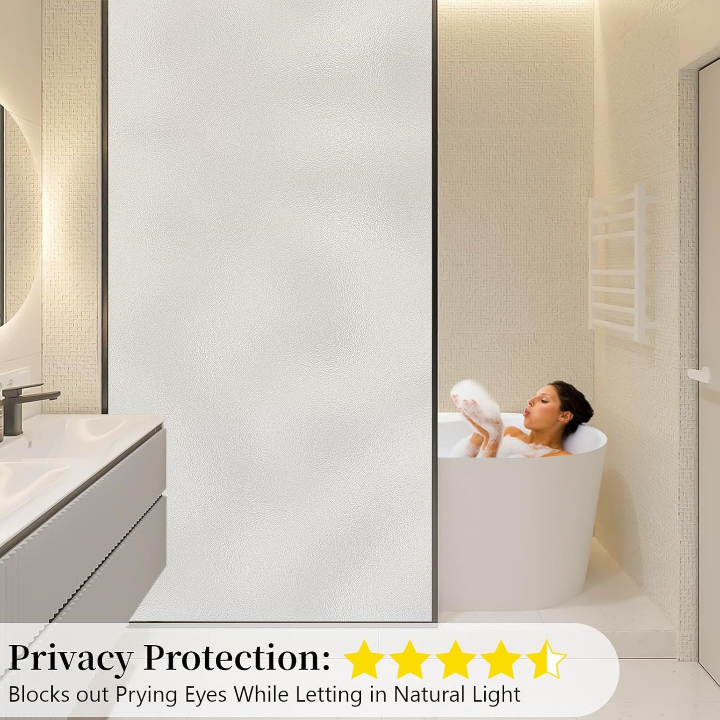 Niviy Etched Privacy Window Film Frosted Glass Static Cling Non Adhesive Window Frosting Film for Bathroom Home Office, 17.5 inch x 236 inch