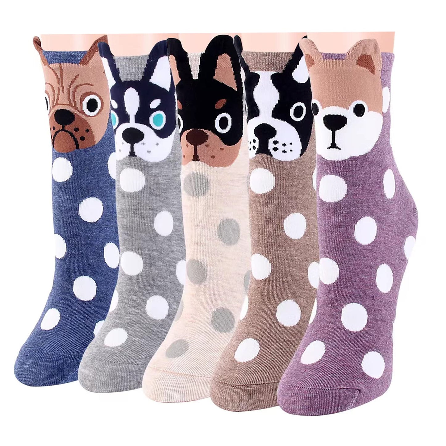 HABUAETY Women Cat Dog Socks Girls Animal Sox Fun Funny Kitty Doggie Ankle Sock Adult Ladies Gift 5 Pairs
