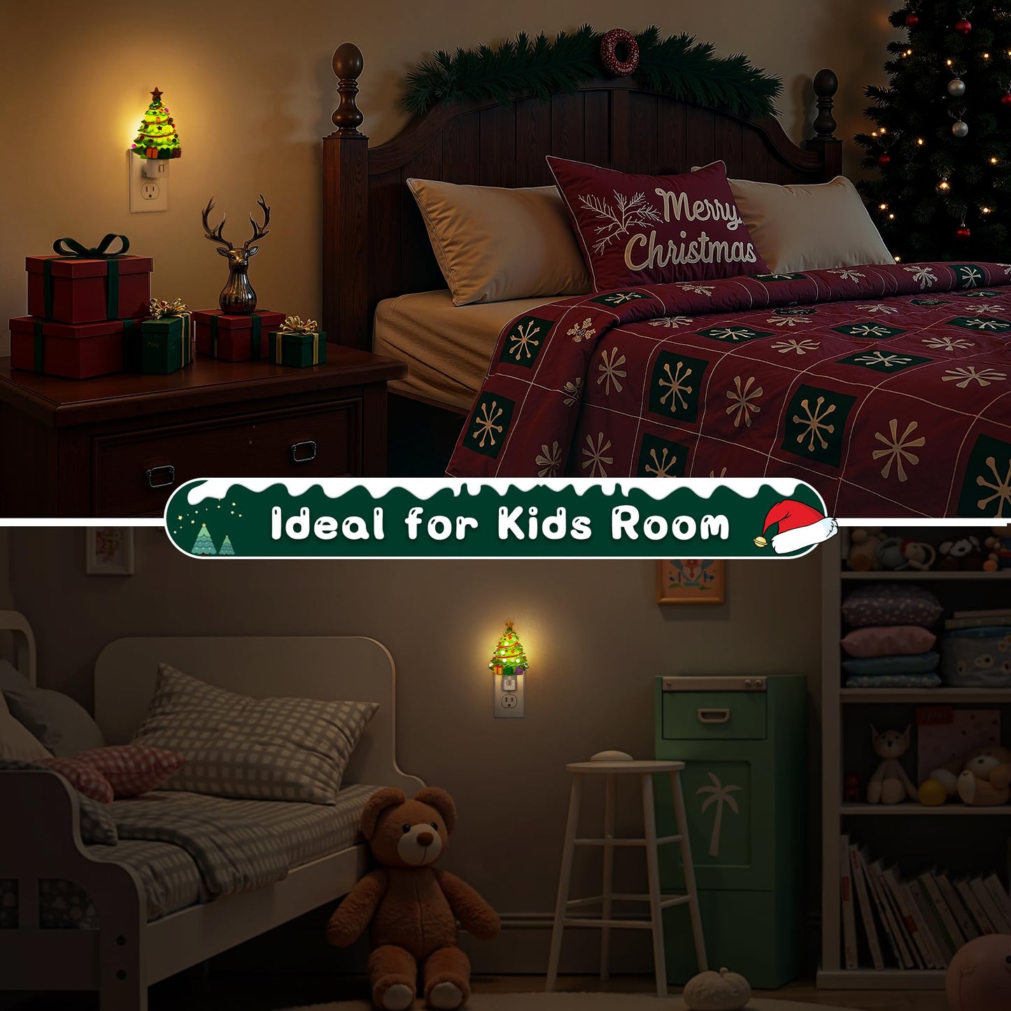 L Lohas Led Christmas Tree & Snowman Night Light  3000K Warm White Plug-In Resin Nightlight  360?Rotatable For Kids Room  Holiday Party & Home Decor  1 Pack