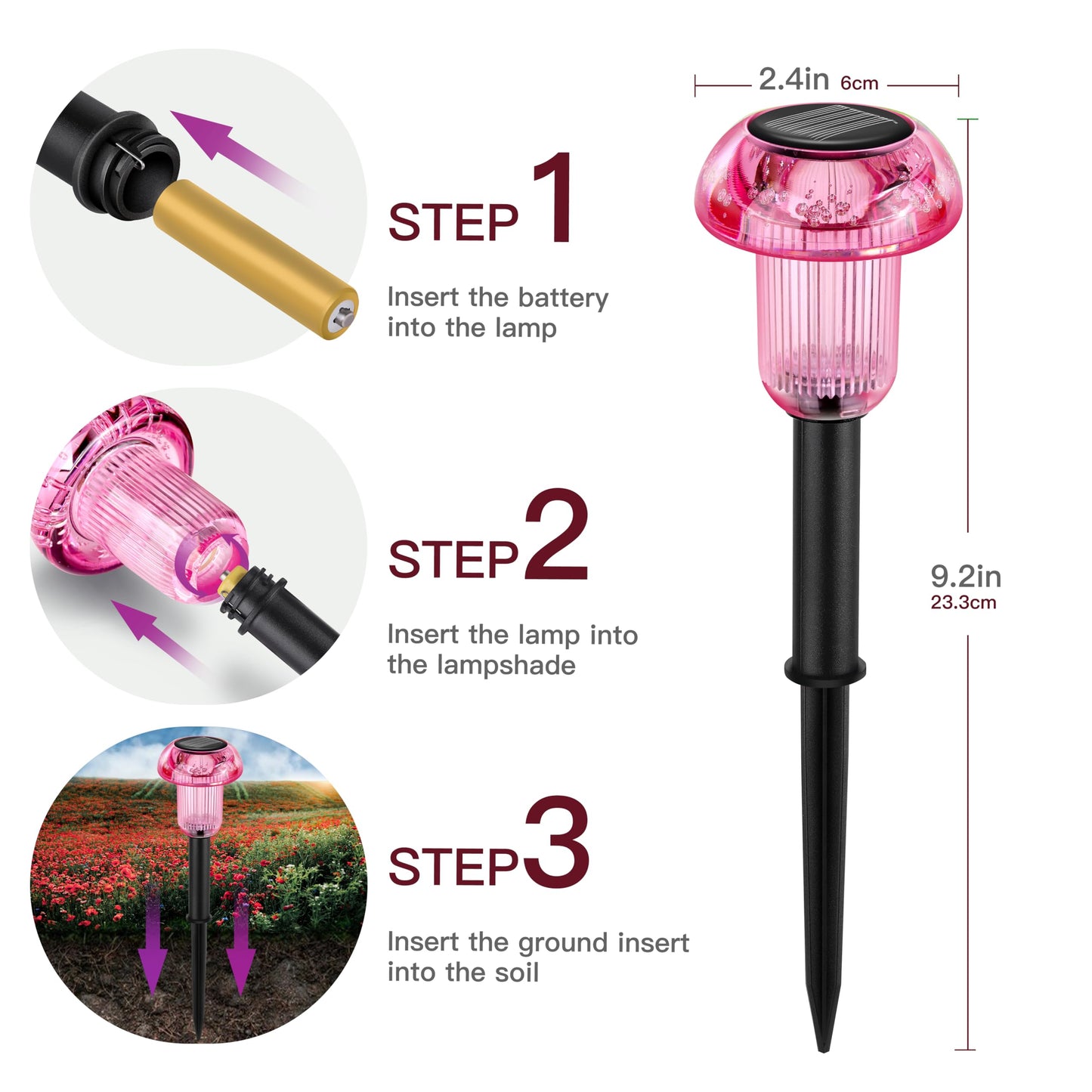 COZY-PAVILION Solar Lights Outdoor Waterproof 8 Pcs LED Solar Mushroom Light Outdoor, Driveway Lights Solar Powered, Landscape Garden Decor Stake Light, Outdoor Solar Lights for Yard, Sidewalk, Lawn