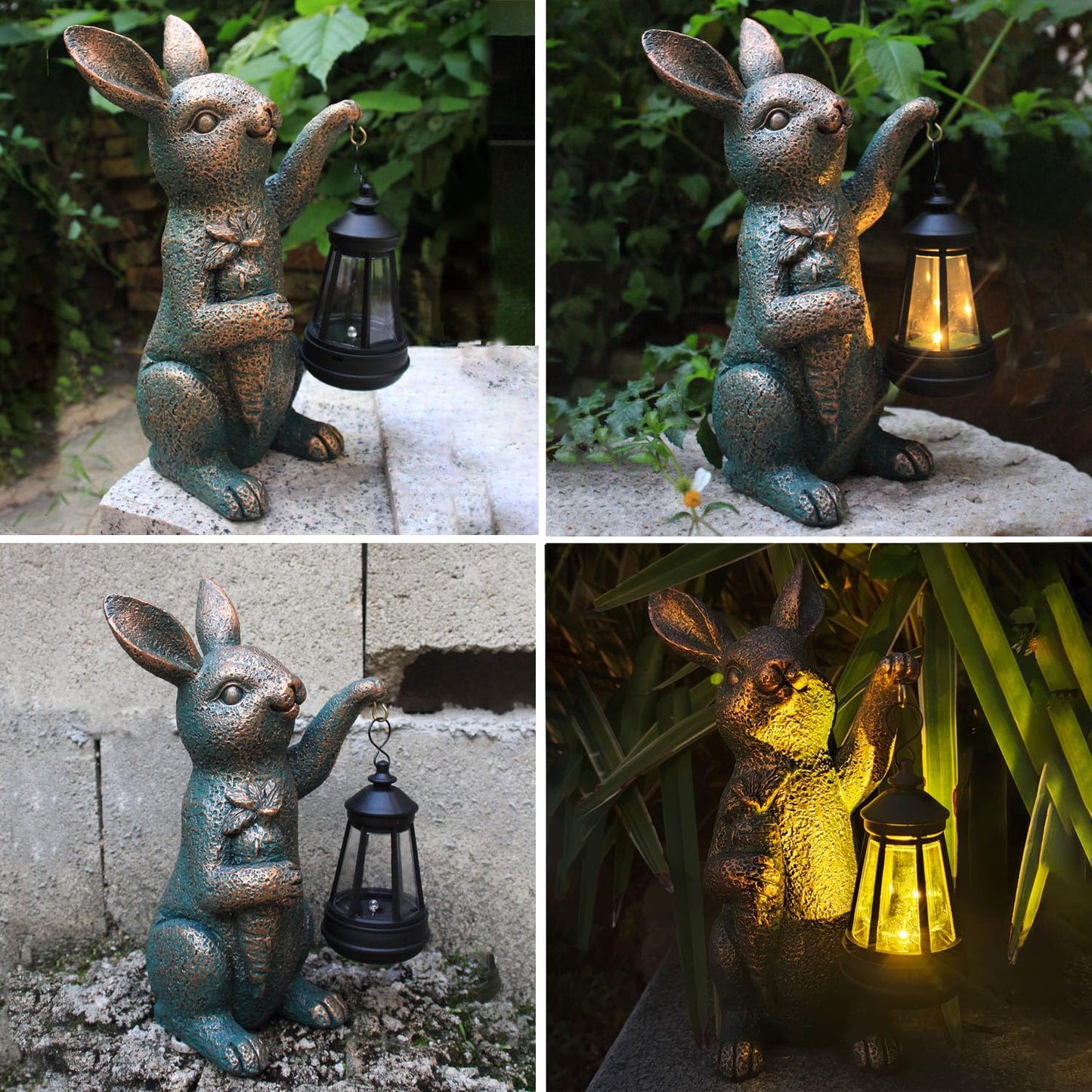 Solar Garden Statues -Rabbit Lantern Outdoor Handmade Resin Statue With Led Light  Cute Carrot Holder For Patio  Yard  Gift Ideas (Rabbit2)