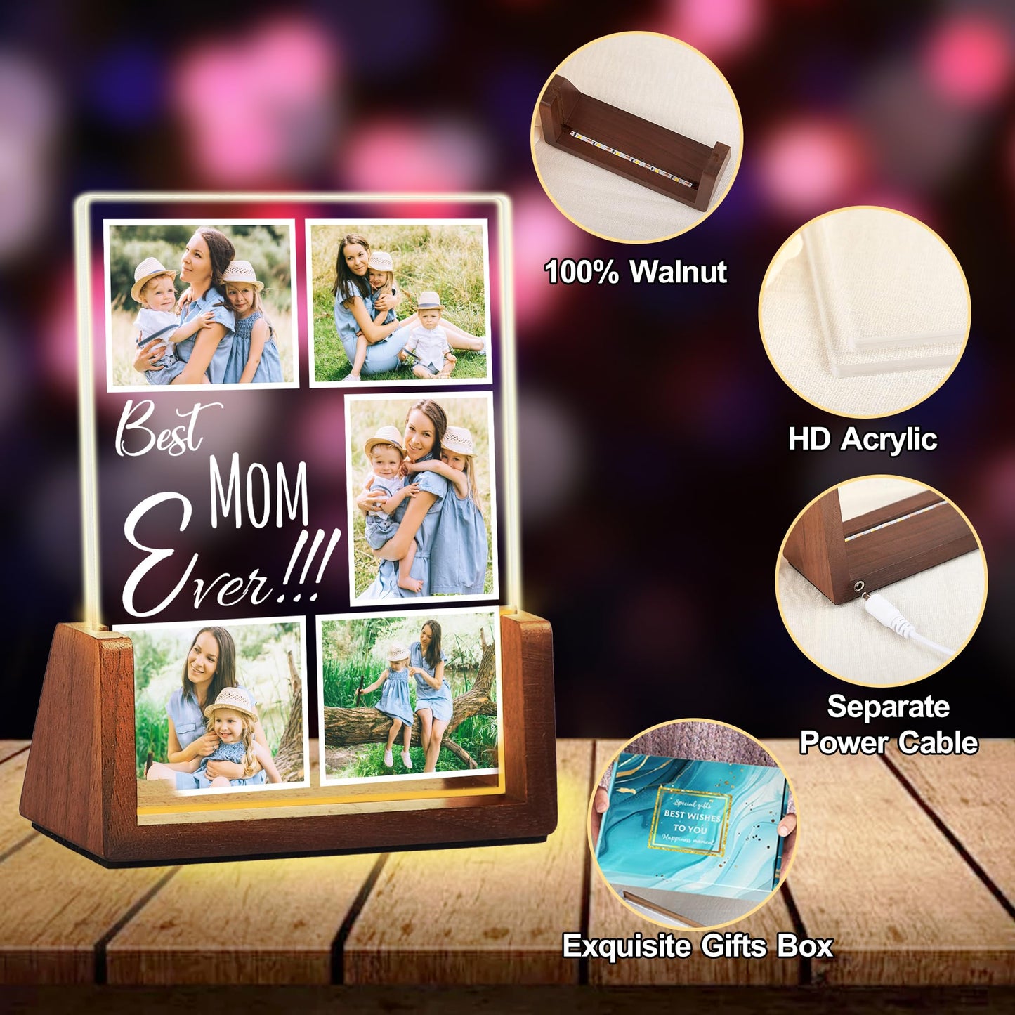 Maiwell Personalized Mothers Day Birthday Christmas Gifts For Mom Grandma Wife From Daughter Son Husband  Custom Led Night Light Up Picture Frame With Photo Name  Customized Best Mom Ever Gifts