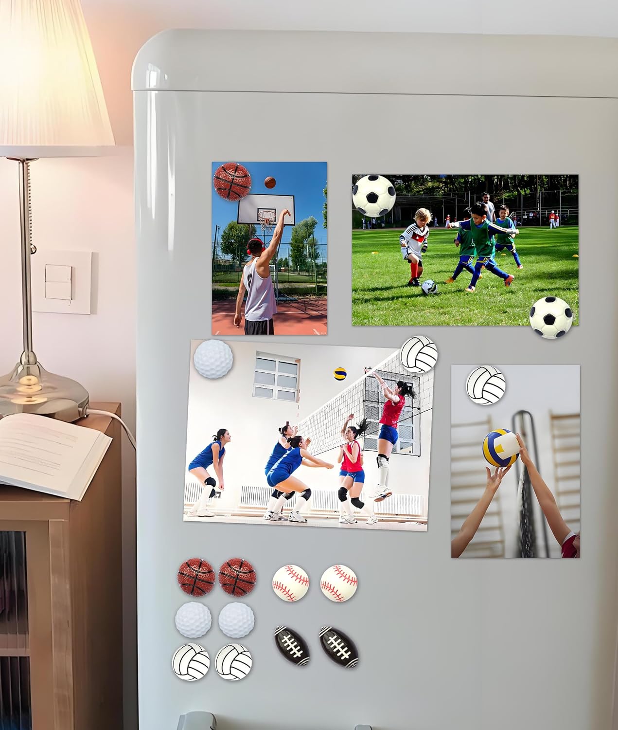 KEYDUACU Strong Ball Magnets,12Pcs 3D Basketball Sports Craft Decoration Magnet,Strong Fridge Magnets for Kitchen, School,Office Whiteboard, Cabinet and Dishwasher