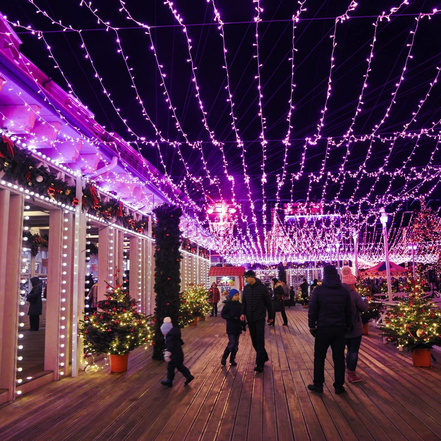 JMEXSUSS Purple String Lights, 91.5ft, 250 LED, Waterproof, Plug-in, 8 Modes, Clear Wire, Model EXS-S-0250