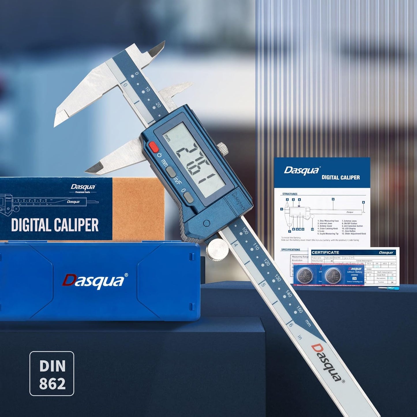 Dasqua 6" Digital Caliper Stainless Steel - IP54 Rated with Large Screen, in/mm/Fraction Conversion. High Precision ±0.001" Accuracy, Includes Protective Case