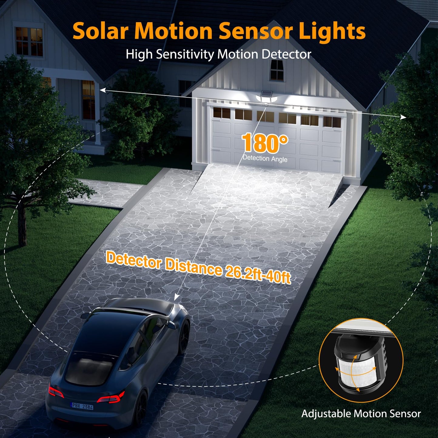 Onforu Solar Lights Outdoor, 3 Heads Motion Sensor Flood Lights, IP65 Waterproof, Remote Control, Black, Model BDTYD05, 4 Pack