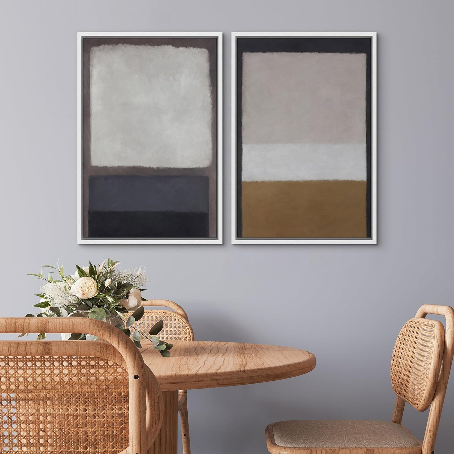 SIGNWIN Framed Canvas Print Wall Art Set Gray Brown Pastel Geometric Color Blocks Abstract Shapes Illustrations Art Contemporary Decorative for Living Room, Bedroom, Office - 24"x36"x2 White