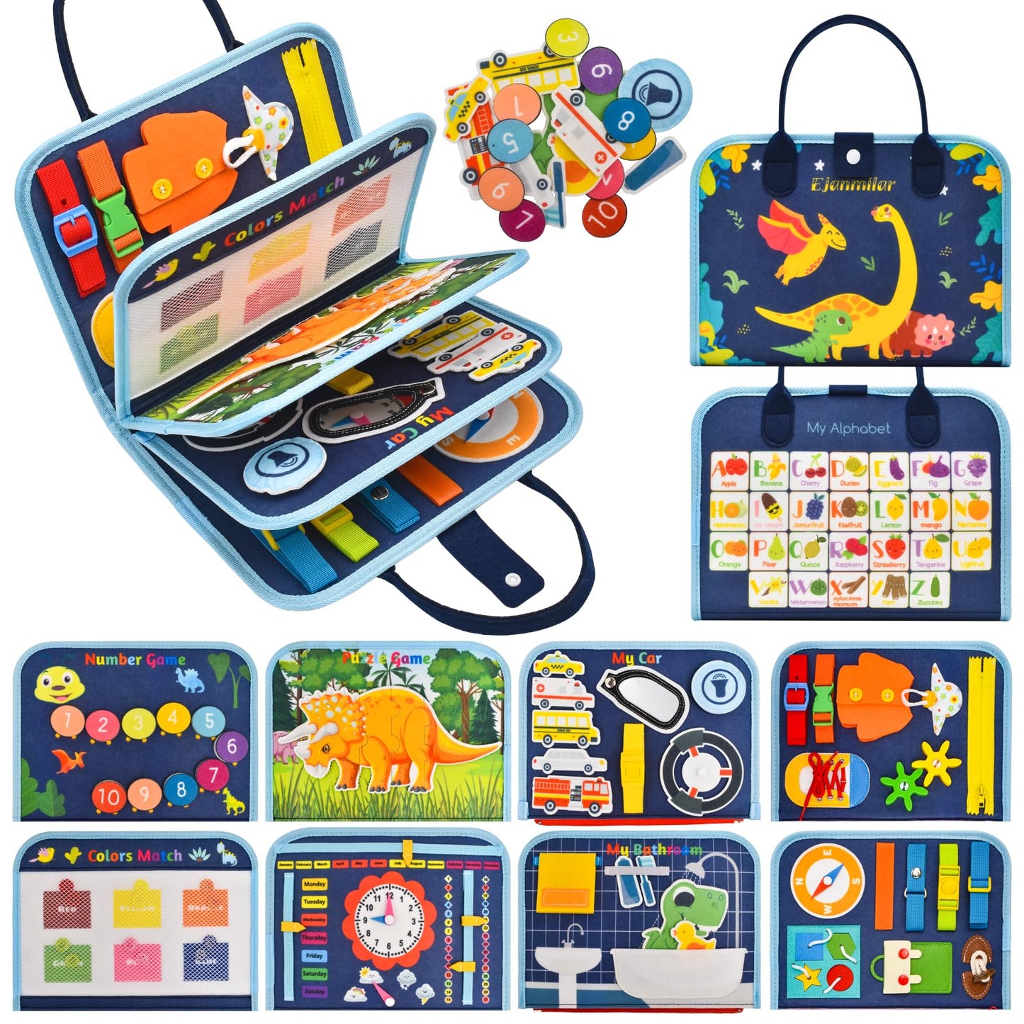 Ejanmilar Busy Book for Toddlers 1-3, Montessori Toys Busy Board for 1 2 3 4 Year Old Boy Girl Birthday Gift Educational Learning Quiet Activity Book Airplane Car Travel Toys for Tollders Kids 1-3