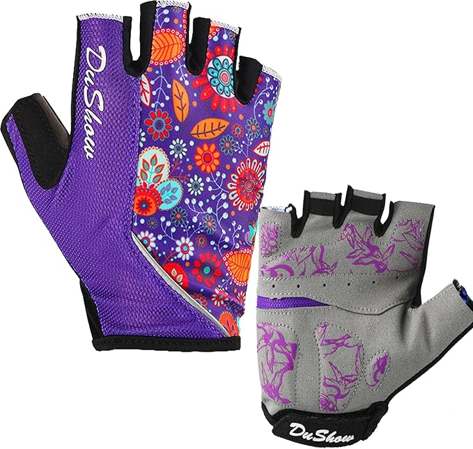 DuShow Women Half Finger Cycling Gloves,Gel Padded Anti-Slip Shock-Absorbing Mountain Road Bicycle Biking Bike Short Finge...