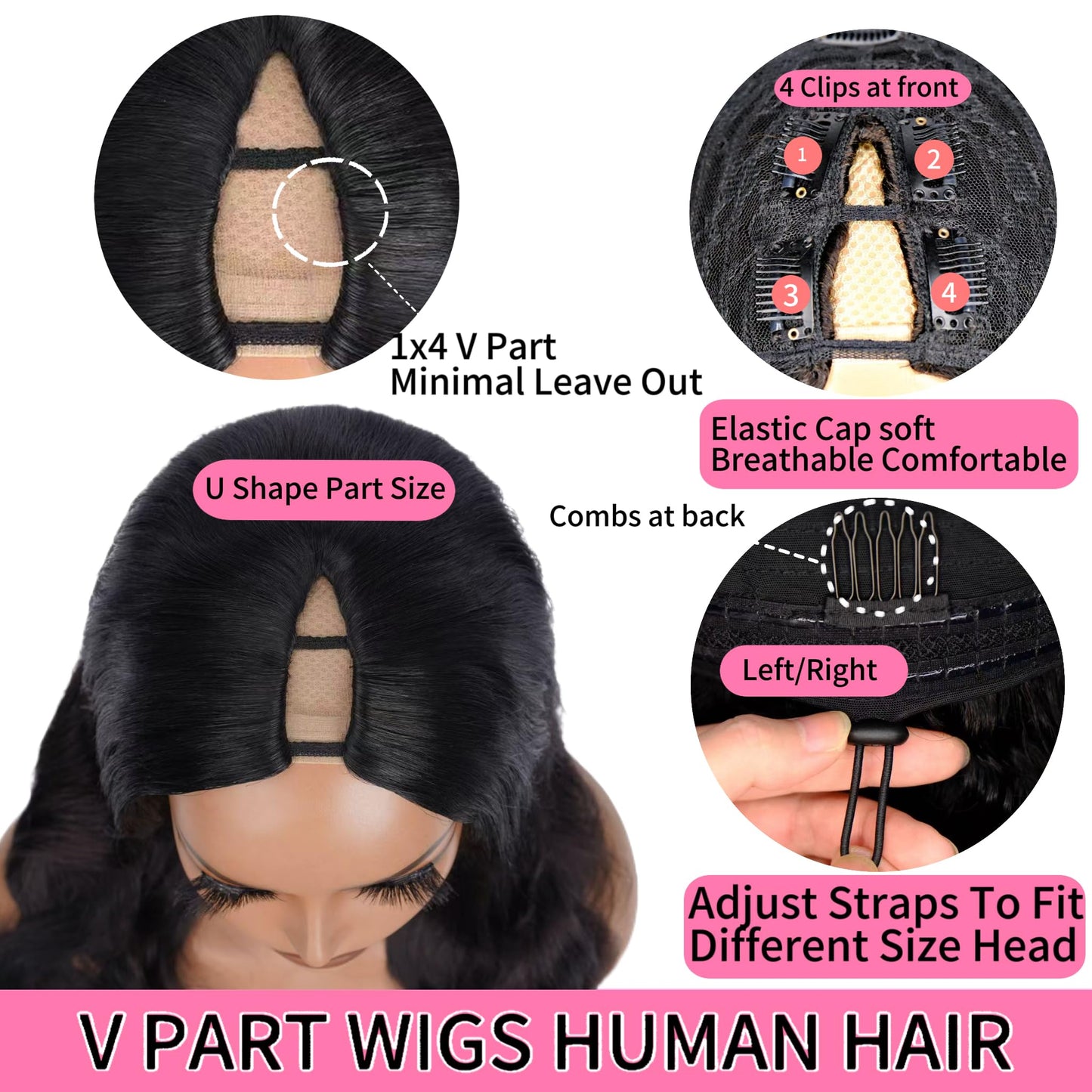 XSSXAKO V Part Wig Human Hair Body Wave Upgrade Human Hair Clip in Wigs No Glue No Sew In Beginner Friendly Natural Color(16inch