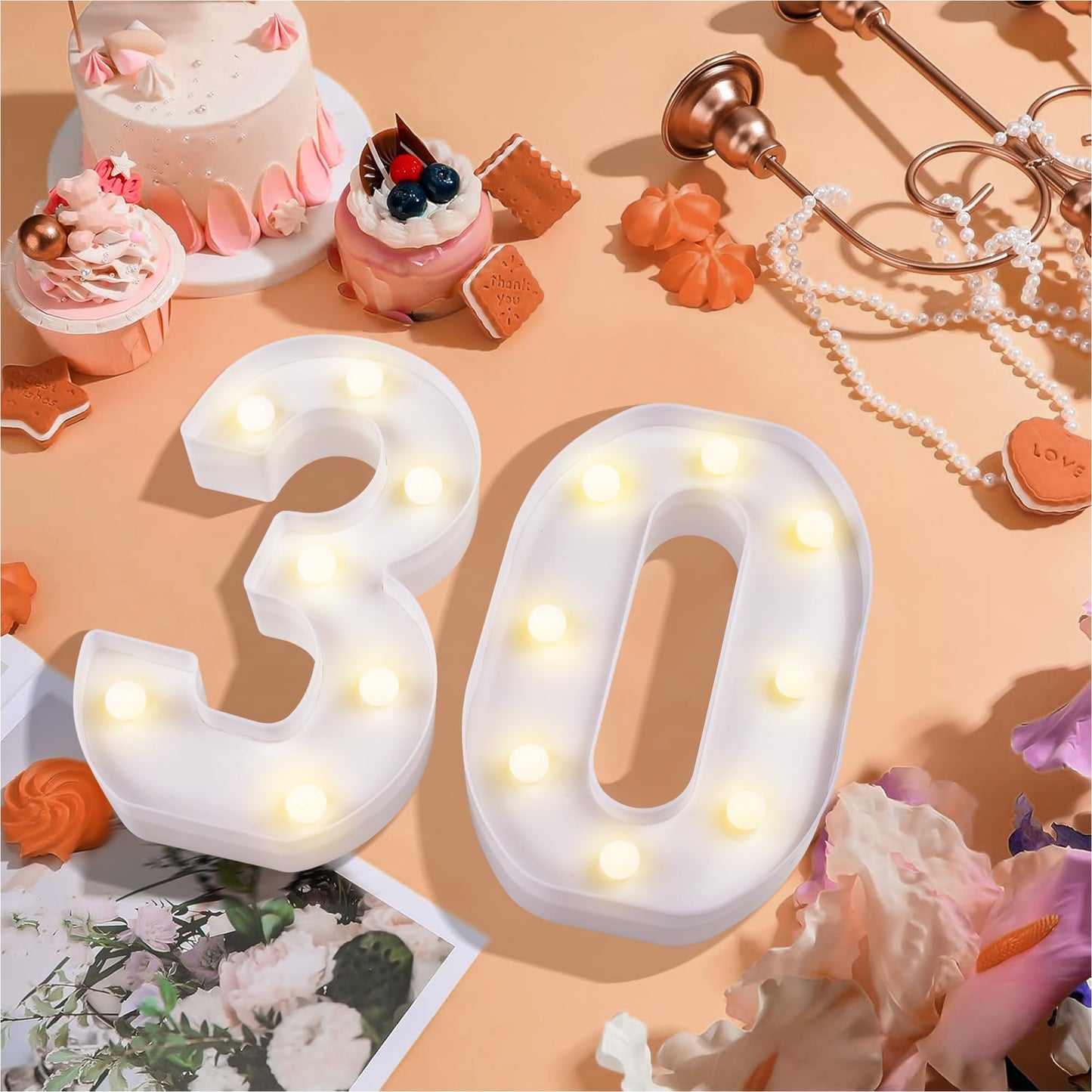 8.7In 30Th Birthday Decorations Gifts For Women Men  Light Up Number Decorative Sign For 30Th Birthday Wedding Work Anniversary Backdrop Table Wall Decor(Warm White)