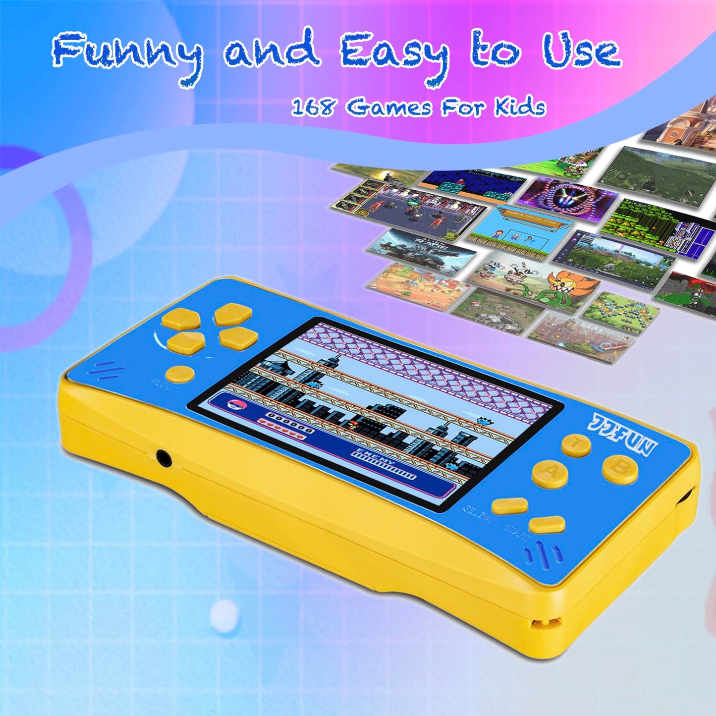 Handheld Games for Kids Ages 4-12, 168 Built-in Retro Video Games, Portable Gaming Player with 3.2" Screen, Rechargeable, TV Output, Travel Toy Gift for Boys Girls, Birthday Xmas Present – Blue