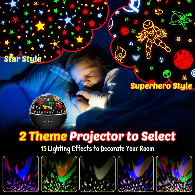 Super Hero Night Light for Boys | Spiderman Night Light and Star Projector 2-in-1 | Avengers Light Projector for Kids Bedroom Decor | Superhero Toys Gifts for Boys 4-6